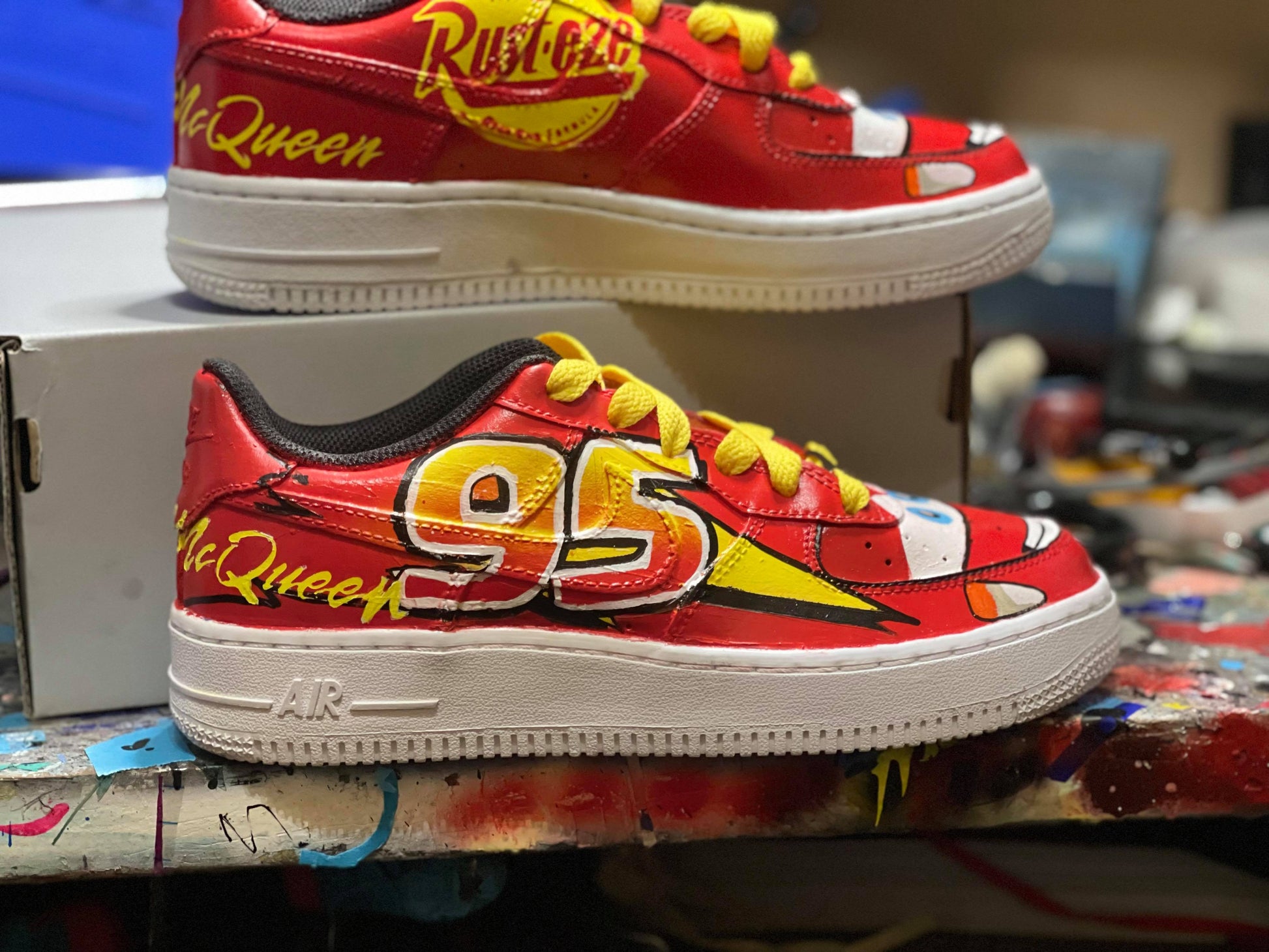 Customised AF1 - Lightning McQueen- Younger Kids - bluebeecustoms