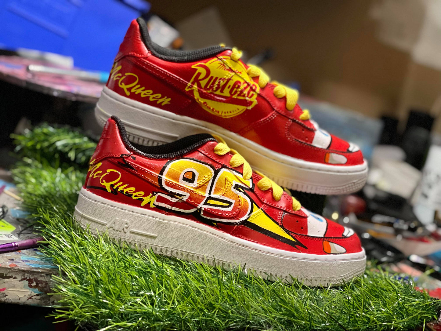 Customised AF1 Lightning McQueen- older Kids - bluebeecustoms