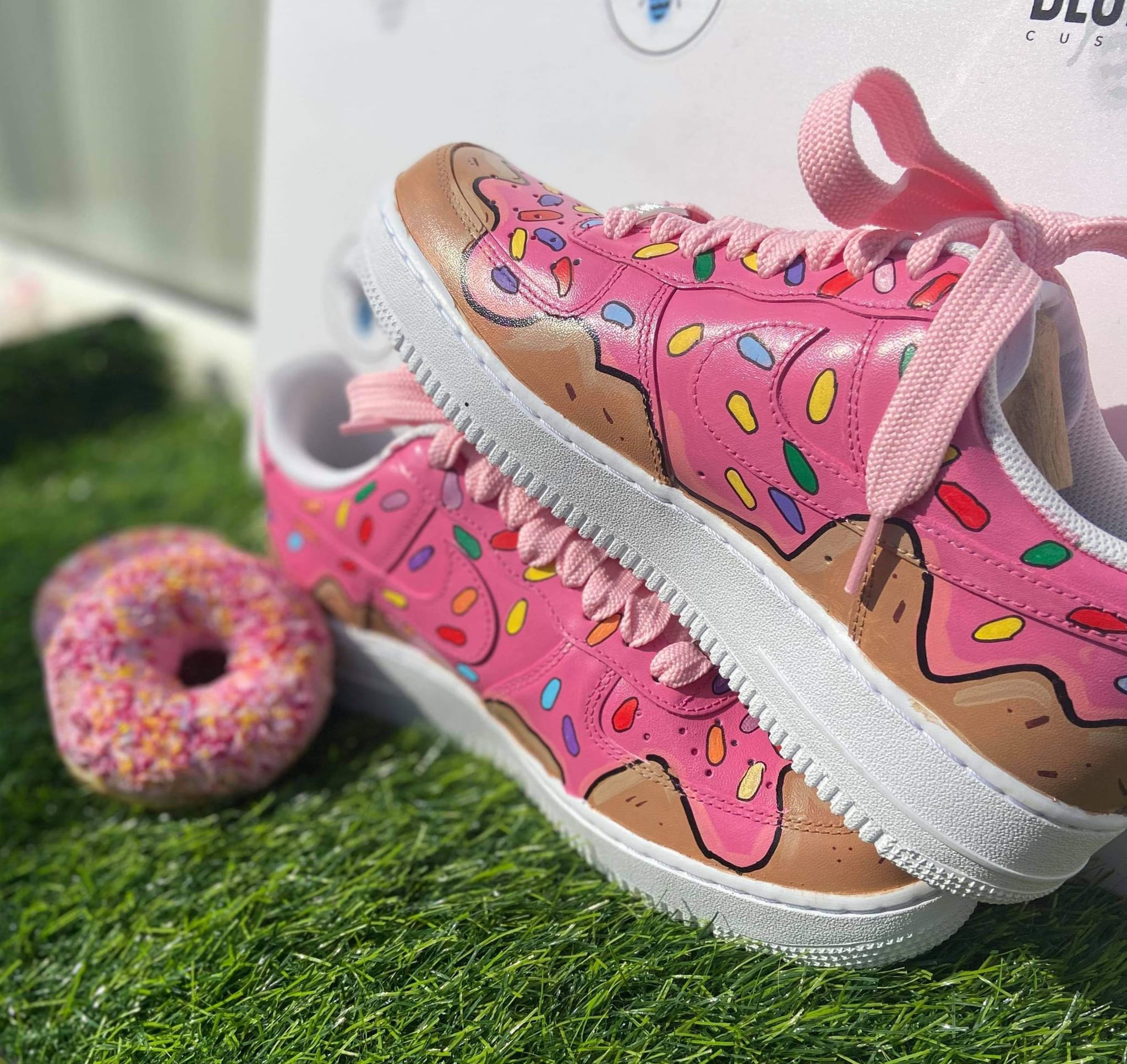 Hand Painted Custom Air Force 1 Low Pink Donut Doughnut Drip AF1 Customized Made to Order Woman offers Man Sneakers Handmade Shoes