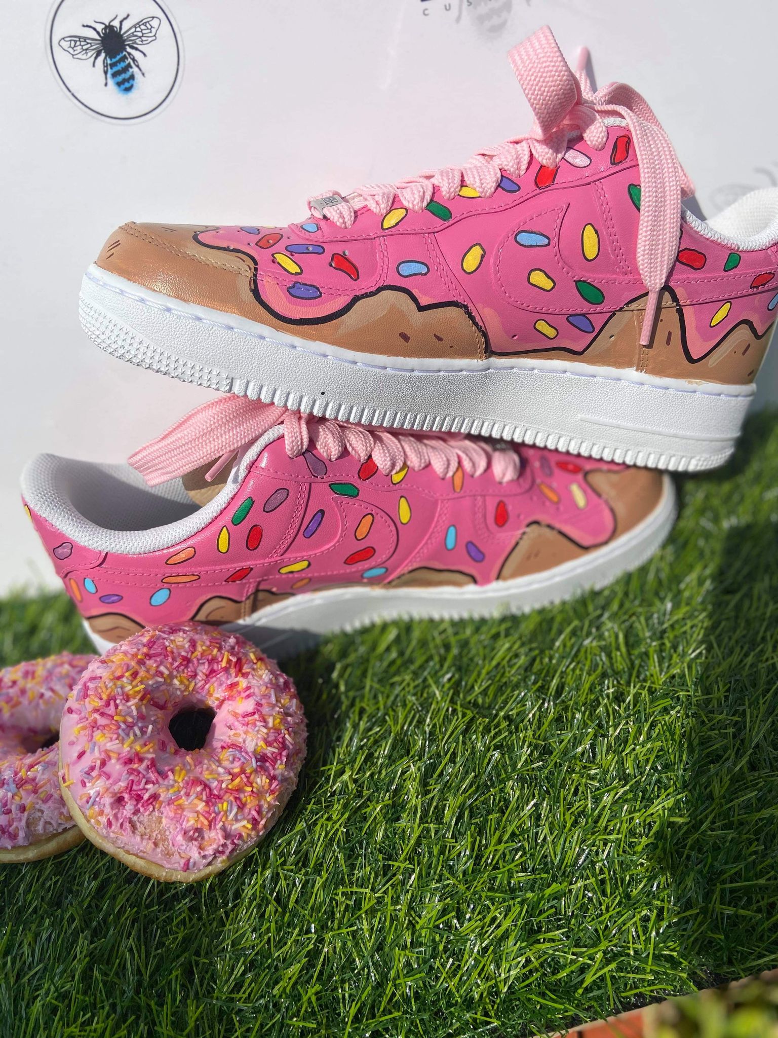 Hand Painted Custom Air Force 1 Low Pink Donut Doughnut Drip AF1 Customized Made to Order Woman offers Man Sneakers Handmade Shoes