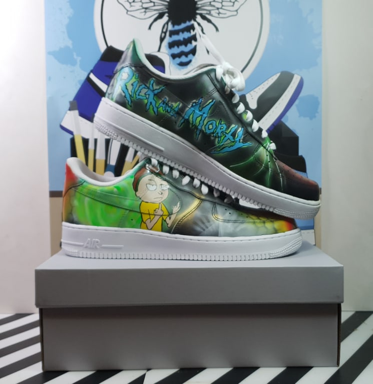 Galaxy Rick and Morty Custom AF1 Blue Bee Sneaker Care Customs