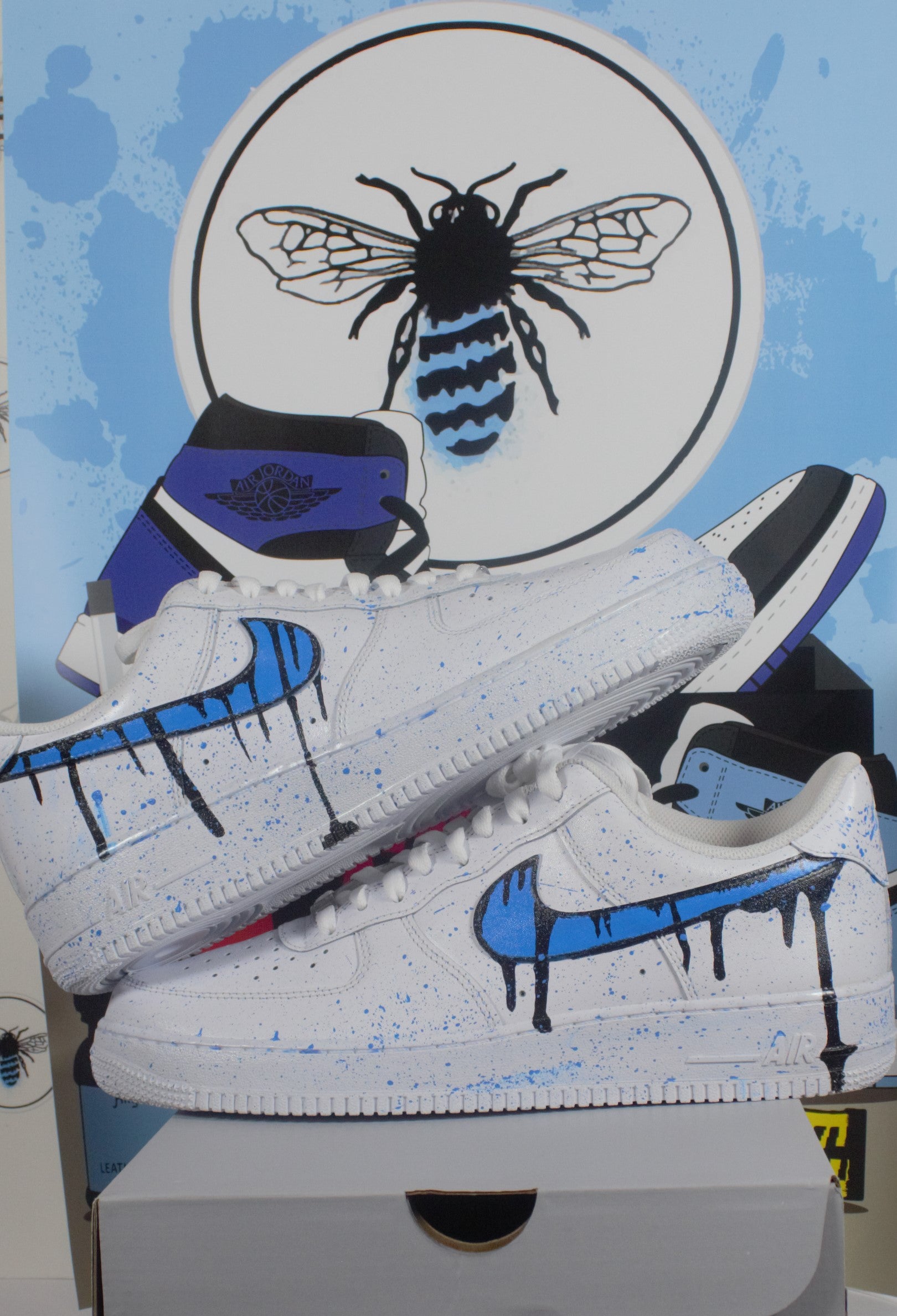 Custom Air Force 1 Splash Blue Bee Sneaker Care Customs