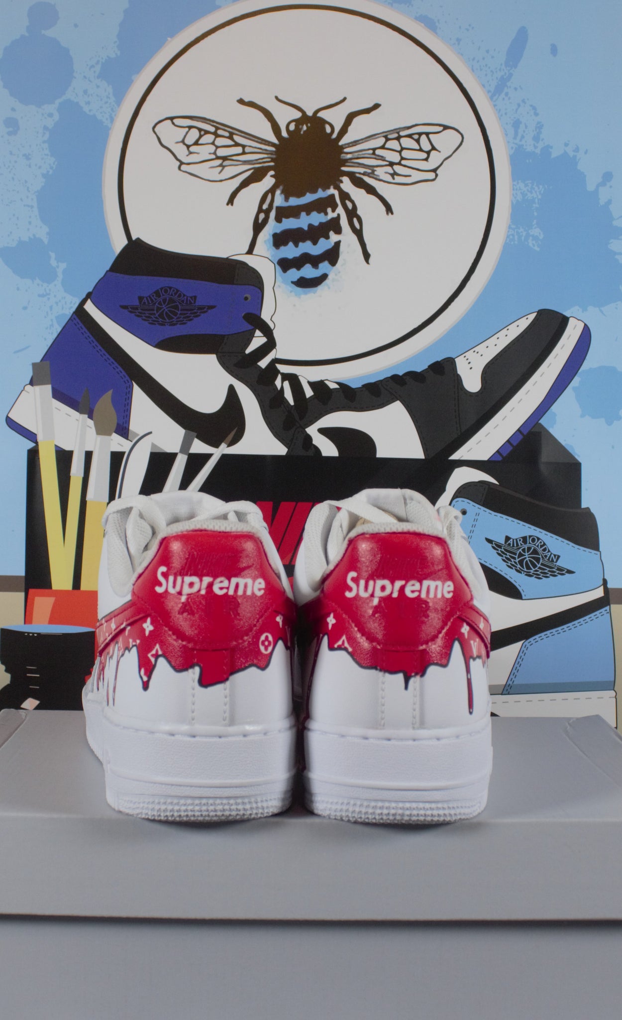 Dripping Red Louis Vuitton x Supreme Nike Air Force Ones, Custom shoes